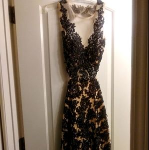 Cream &Black Crystal Prom Dress